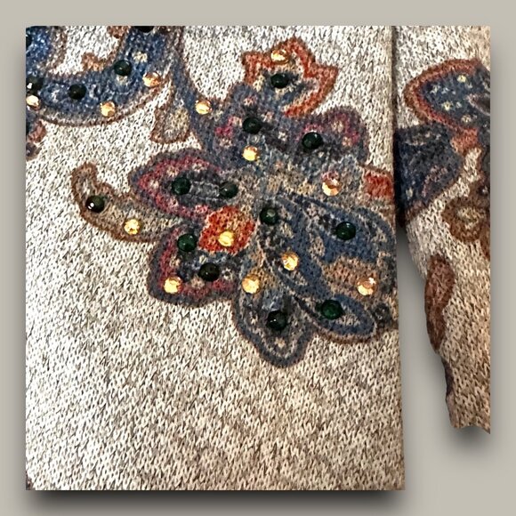 Cactus & Pear Floral Cowl Neck Long Sleeve Tunic Top with Beaded Embellishments - Picture 6 of 13